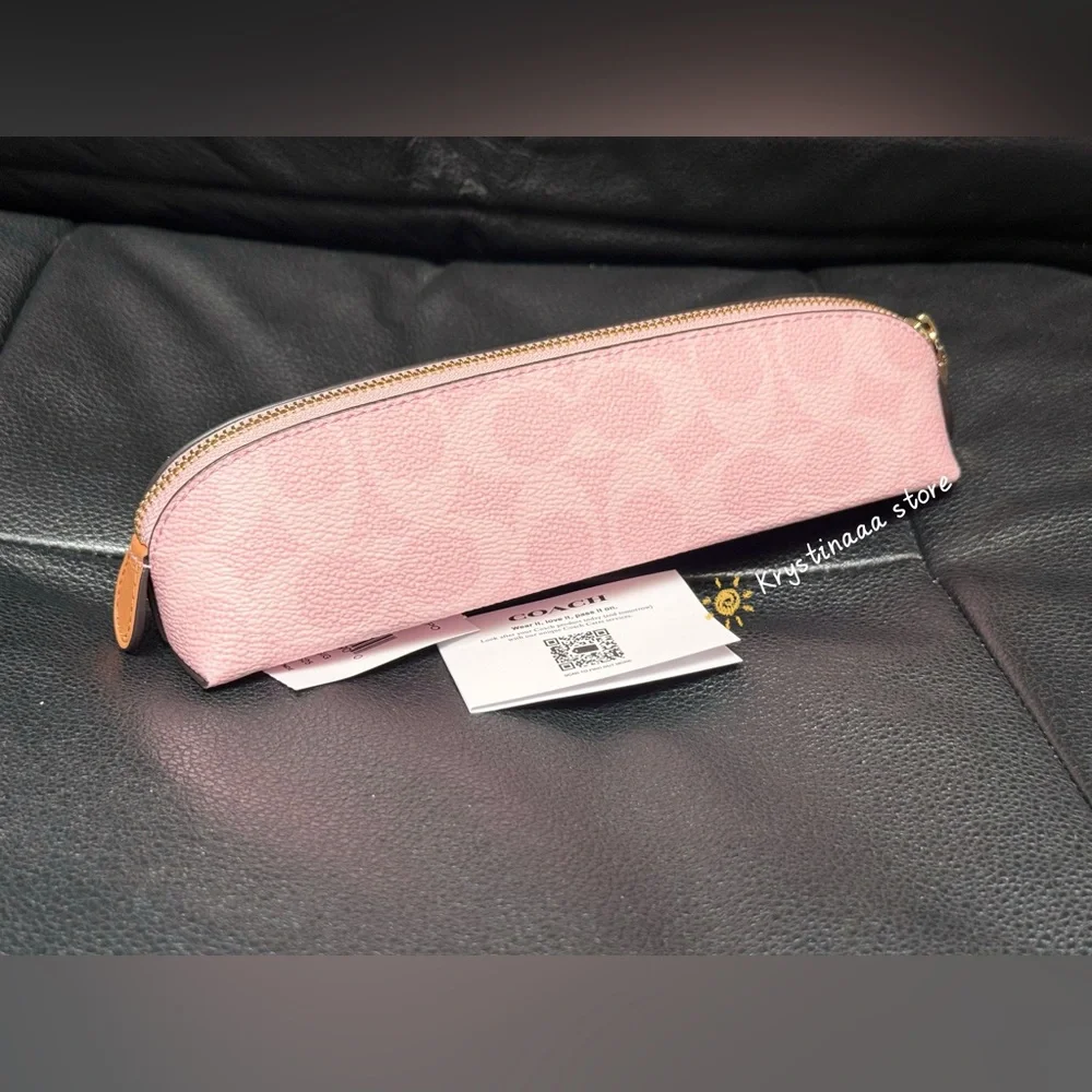 NWT Coach Pencil Case in Signature Canvas in Gold/Powder Pink
